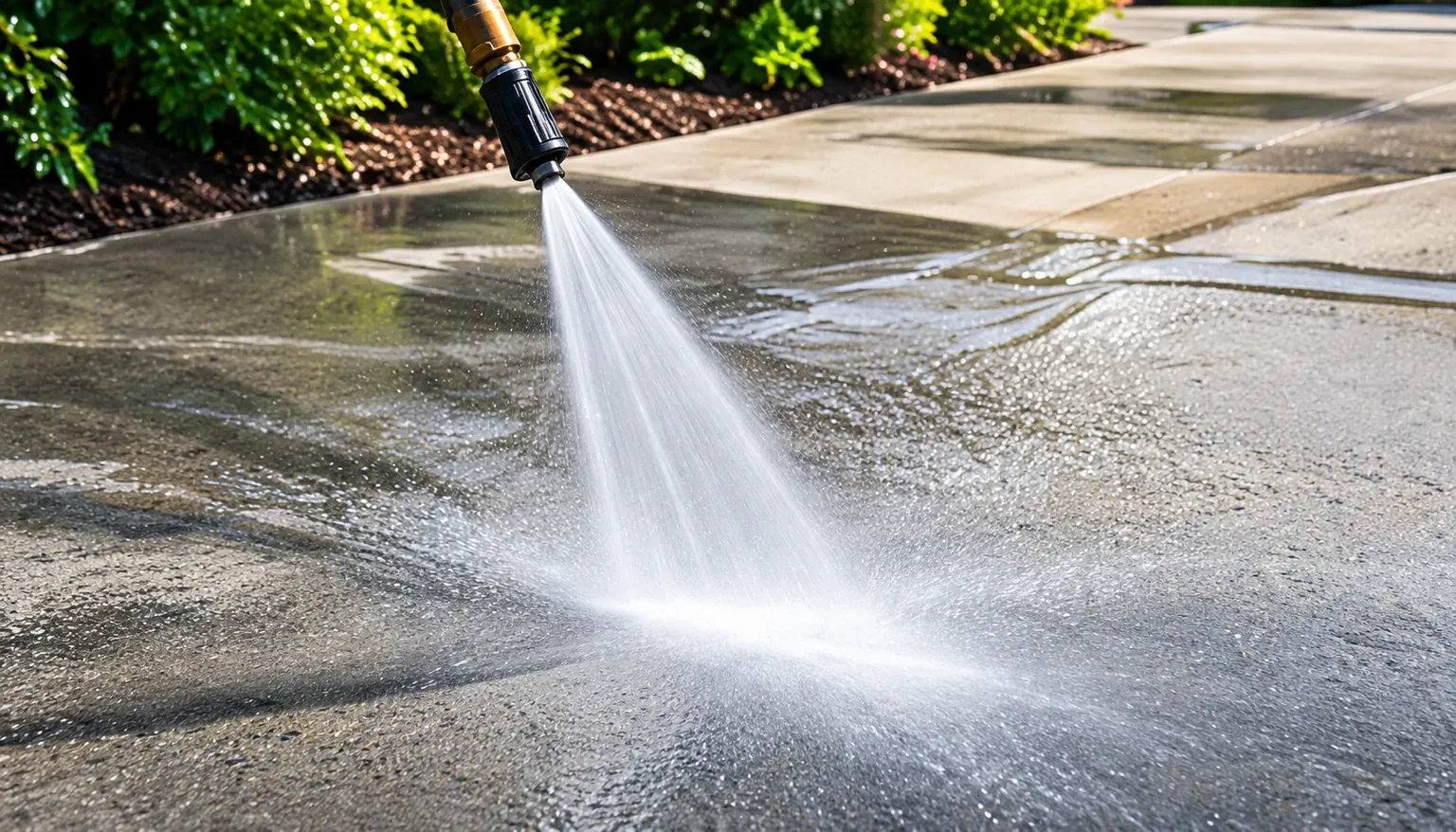 Pressure washing a concrete surface